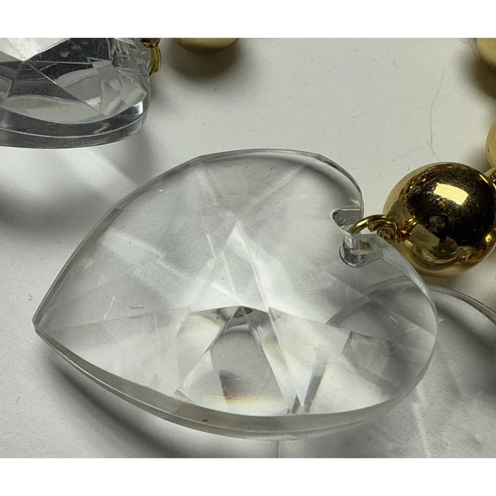 Vtg Lot of 4 Heart Plastic Acrylic Faceted Ornaments Gold Bead Suncatcher As Is